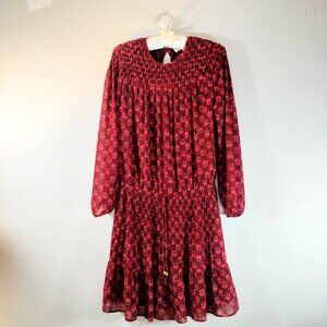 Michael Kors Smocked-Waist Tiered Floral Dress